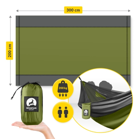 Hamac de călătorie Mountain Goat pentru două persoane cu plasă împotriva țânțarilor gri-verde