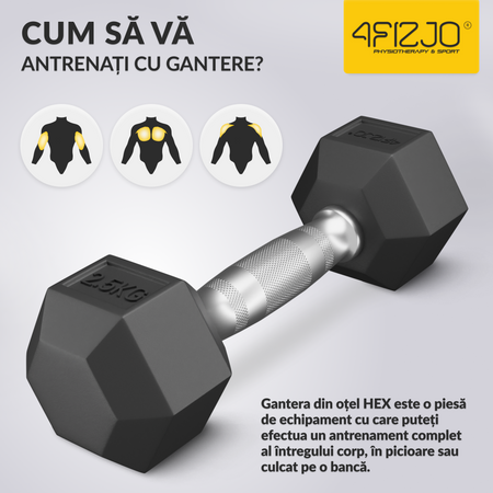 Ganteră din oțel HEX 2,5 kg (1 Bucată)