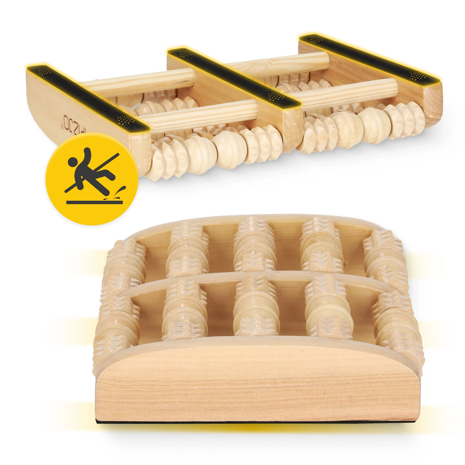 Masajer pentru picioare din lemn cu rolă dublă