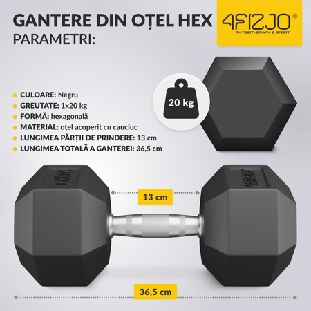 Ganteră din oțel HEX 20 kg (1 Bucată)