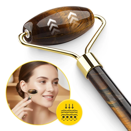 Roller facial din cuarț natural Tiger Eye