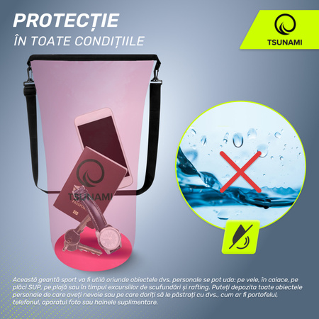 Geantă impermeabilă 30 litri TSUNAMI roz