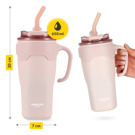 Cană termică cu pai 650 ml roz