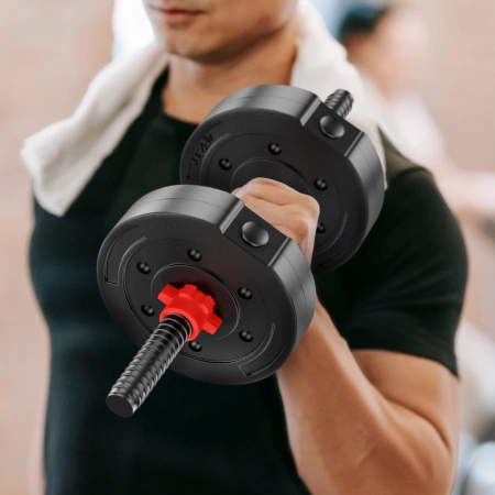 Set de gantere reglabile din bitum 20 kg + Barbell