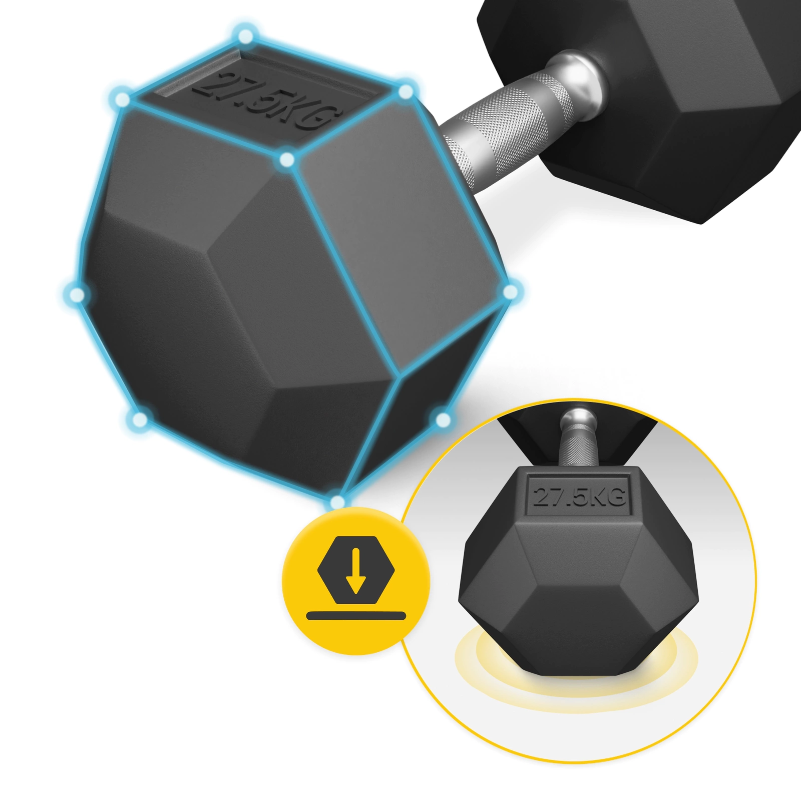  Gantere din oțel HEX de 27,5 kg (1 bucată)