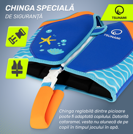 Vestă de înot pentru copii 3-6 ani TSUNAMI albastru