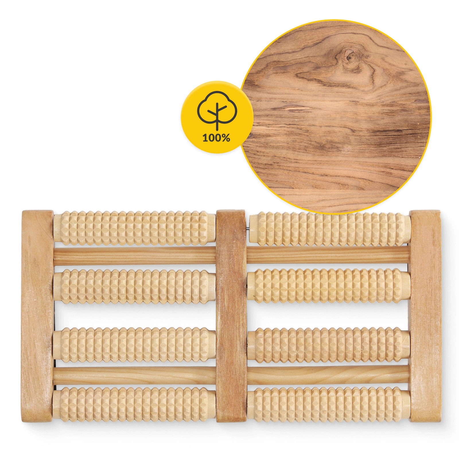 Masajer pentru picioare din lemn cu rolă dublă