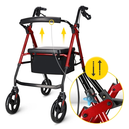 Cărucior cu patru roți cu scaun și geantă roșu