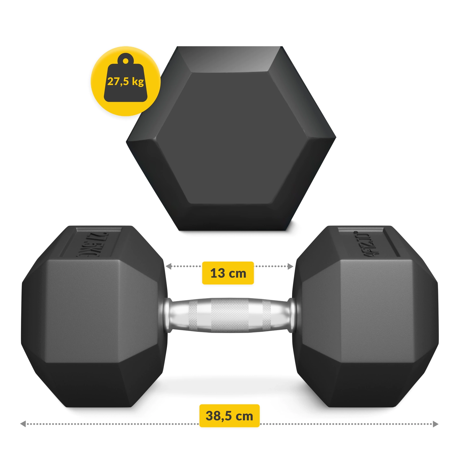  Gantere din oțel HEX de 27,5 kg (1 bucată)