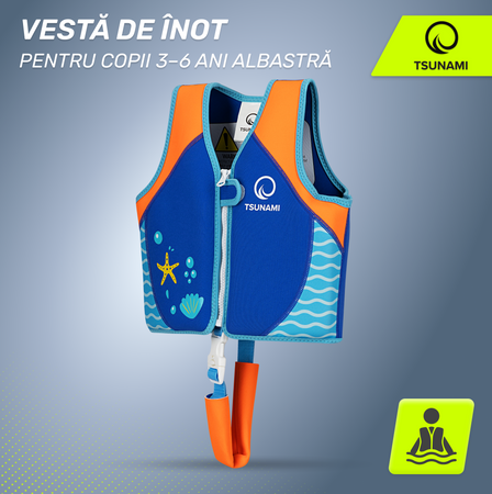 Vestă de înot pentru copii 3-6 ani TSUNAMI albastru