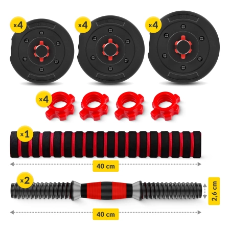 Set de gantere reglabile din bitum 20 kg + Barbell