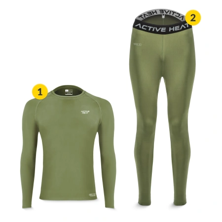 Lenjerie termică unisex - set verde, tricou + pantaloni, mărime L