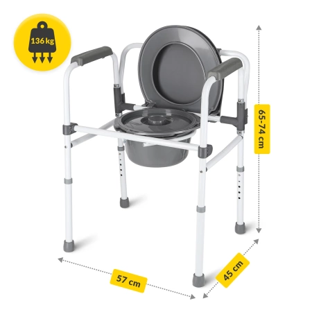Scaun sanitar pentru toaletă 3 în 1 cu reglare a înălțimii