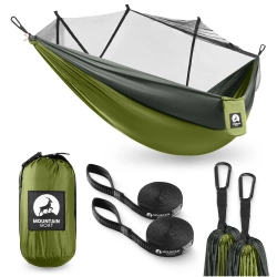 Hamac de călătorie pentru o persoană Mountain Goat cu plasă împotriva țânțarilor gri-verde