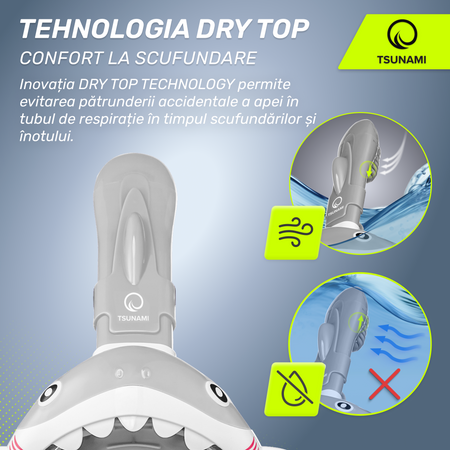 Mască de scufundare pentru copii TSUNAMI SHARK gri