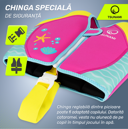 Vestă de înot pentru copii 2-3 ani TSUNAMI roz