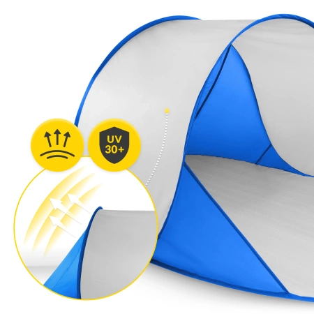 Cort de plajă cu auto-deschidere, albastru-gri