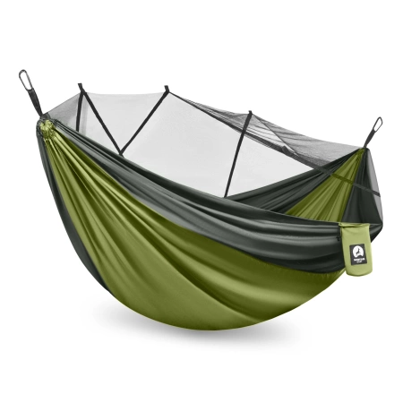 Hamac de călătorie Mountain Goat pentru două persoane cu plasă împotriva țânțarilor gri-verde