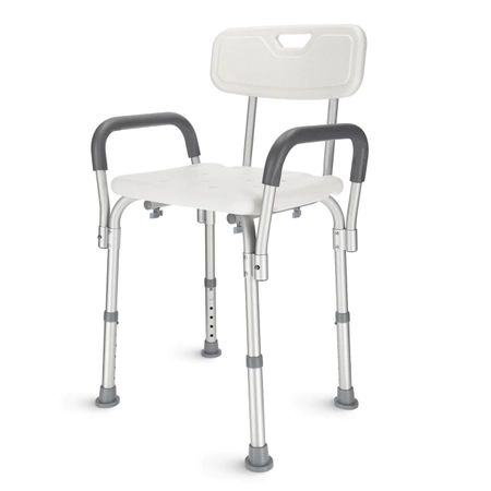 Scaun de duș cu spătar și suporturi pentru brațe
