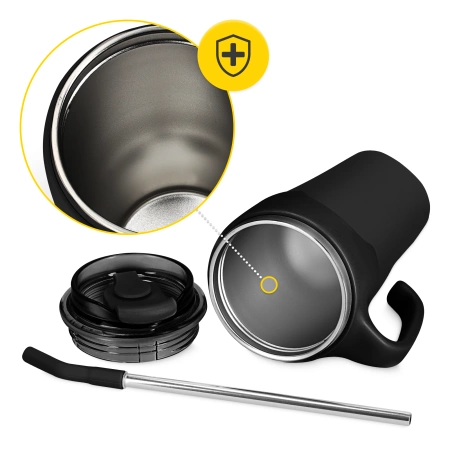 Cană termică cu pai 650 ml negru