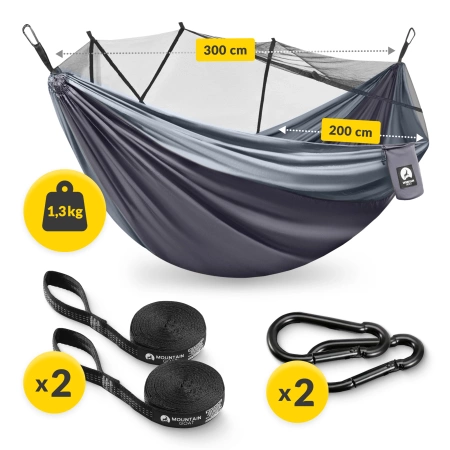 Hamac de călătorie Mountain Goat pentru două persoane cu plasă împotriva țânțarilor gri-grafit