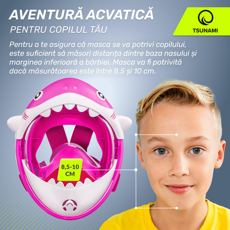 Mască de scufundare pentru copii TSUNAMI SHARK roz