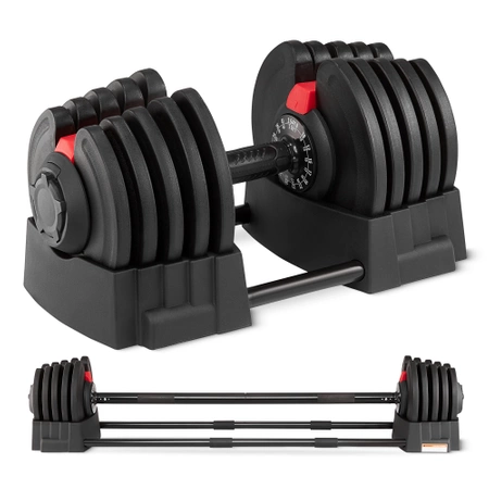 Halteră reglabilă și bară cu greutăți 2 în1 PREMIUM 2,5 - 40 kg