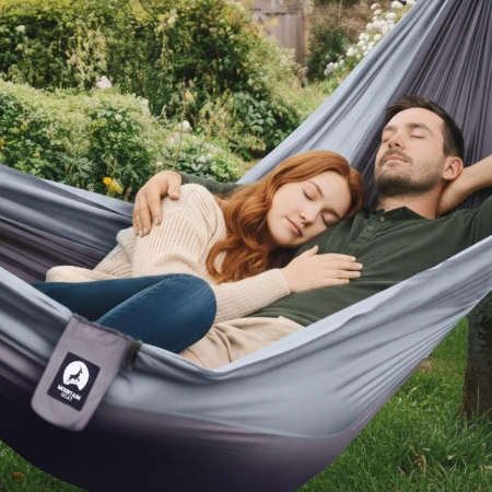 Hamac de călătorie Mountain Goat pentru două persoane cu plasă împotriva țânțarilor gri-grafit