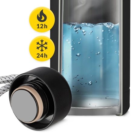 Sticlă termică de 540 ml cu curea negru