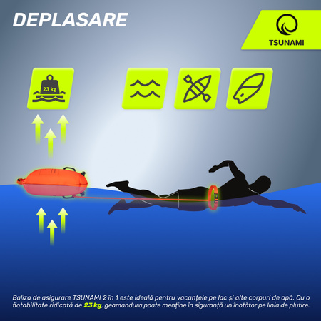 Geamandură de înot, gonflabilă + buzunar uscat 2 în 1 TSUNAMI