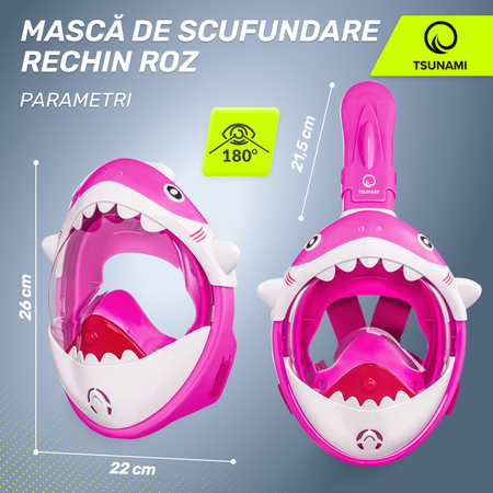 Mască de scufundare pentru copii TSUNAMI SHARK roz