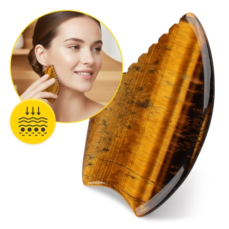Piatra Gua Sha canelată din cuarț natural Tiger Eye