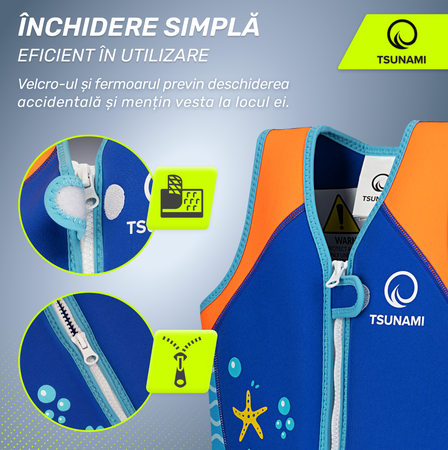 Vestă de înot pentru copii 3-6 ani TSUNAMI albastru