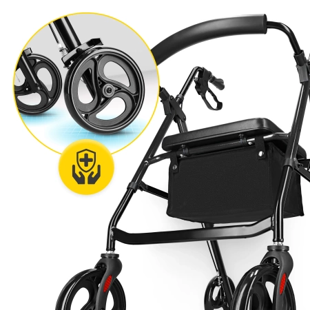 Cărucior cu patru roți cu scaun și geantă negru