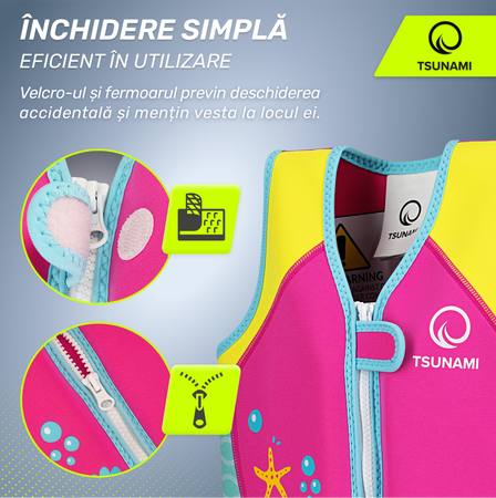 Vestă de înot pentru copii 2-3 ani TSUNAMI roz