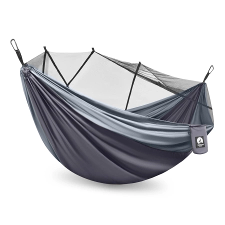 Hamac de călătorie Mountain Goat pentru două persoane cu plasă împotriva țânțarilor gri-grafit