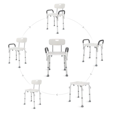 Scaun de duș cu spătar și suporturi pentru brațe